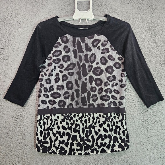 Zara Top Blouse Women Medium‎ 3/4 Sleeve Tiger Print Gray Black White - M - Picture 1 of 9